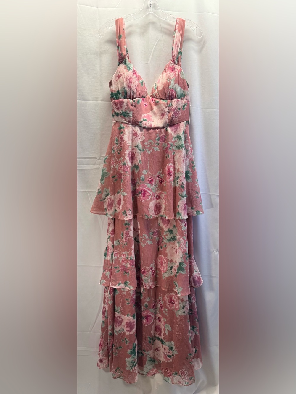 Crystal Doll Dusty Rose Tiered Maxi Dress Juniors Size 9 NWT